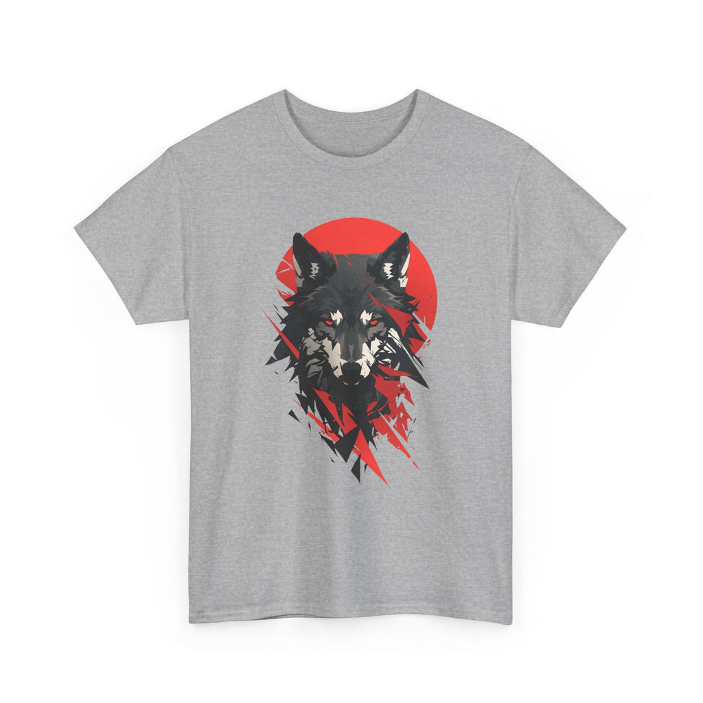 Wolf Graphic Tee — Red Sun Tribal Wolf Illustration T‑Shirt