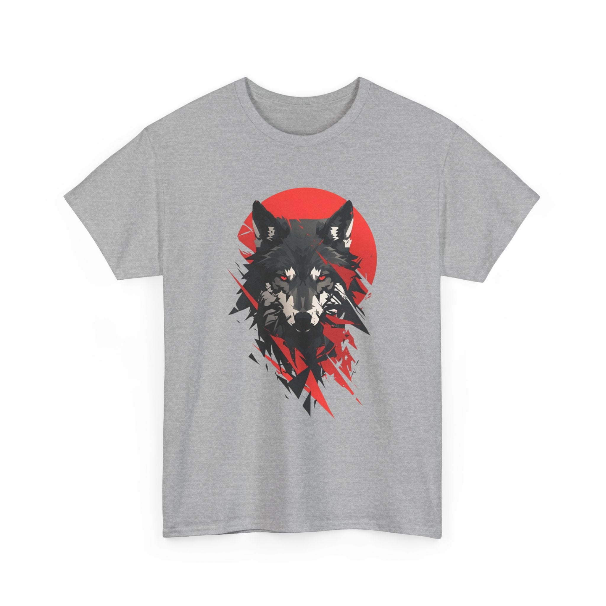 Wolf Graphic Tee — Red Sun Tribal Wolf Illustration T‑Shirt