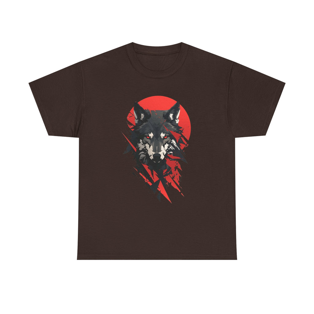 Wolf Graphic Tee — Red Sun Tribal Wolf Illustration T‑Shirt
