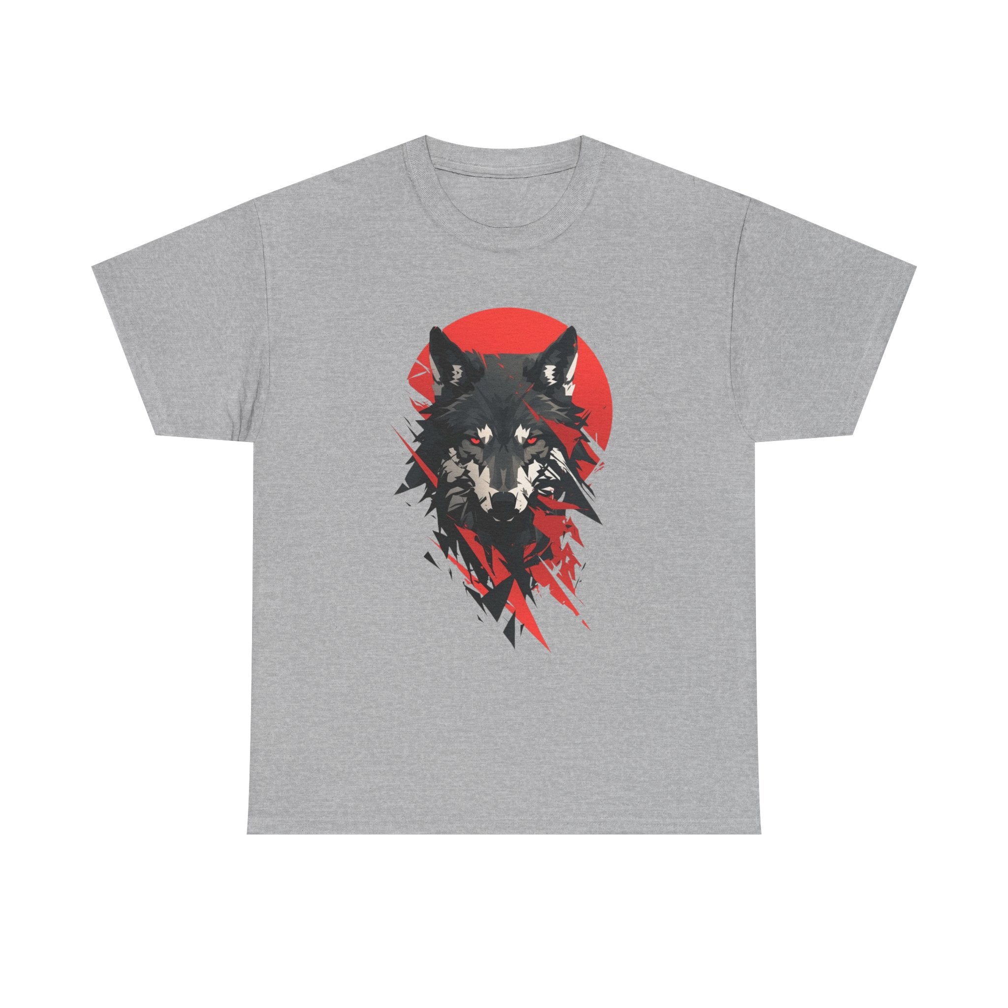 Wolf Graphic Tee — Red Sun Tribal Wolf Illustration T‑Shirt