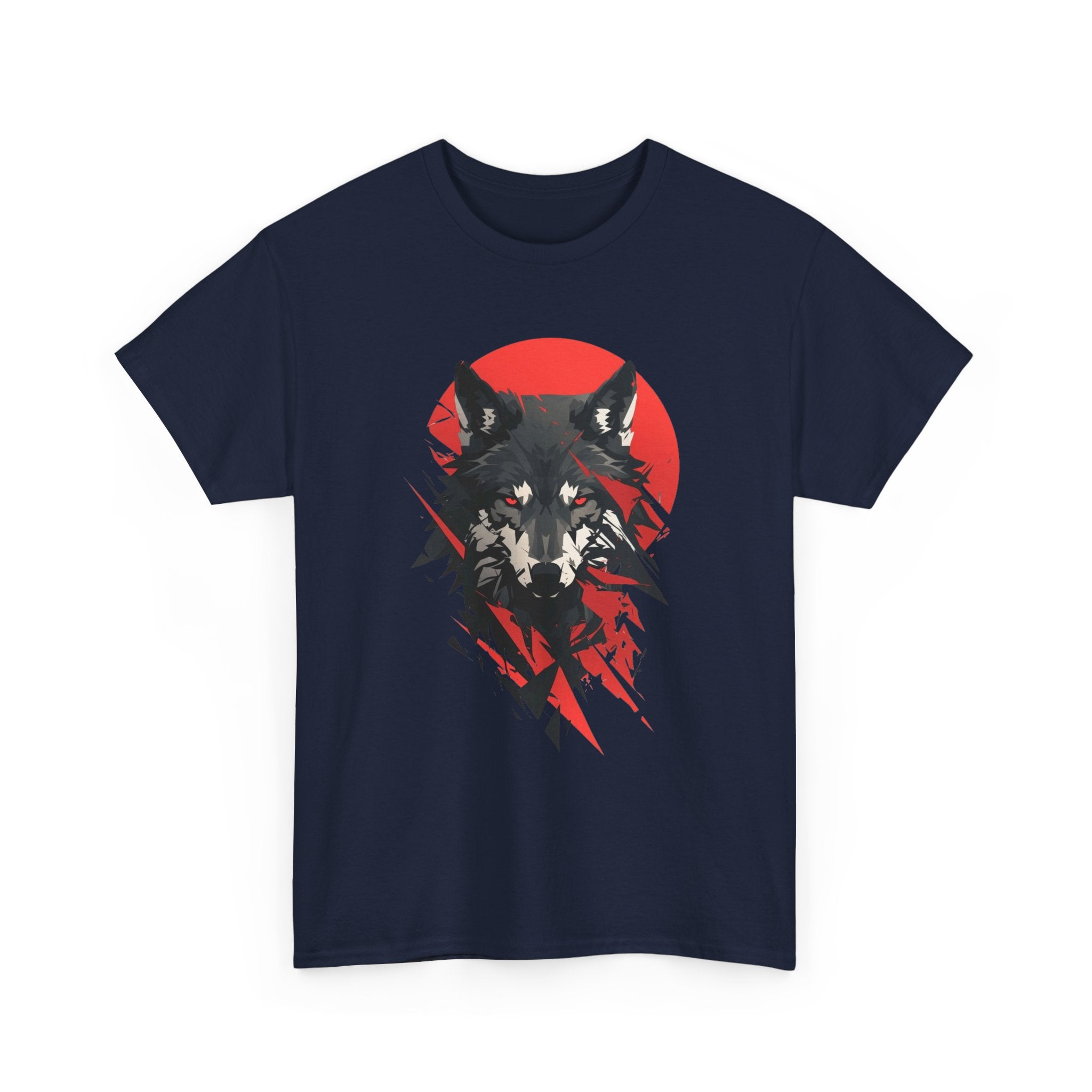 Wolf Graphic Tee — Red Sun Tribal Wolf Illustration T‑Shirt