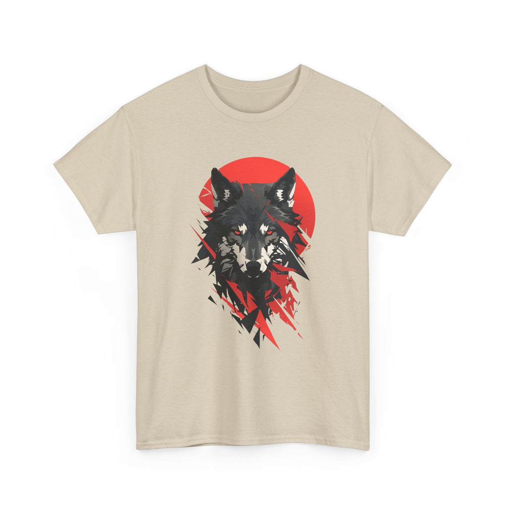 Wolf Graphic Tee — Red Sun Tribal Wolf Illustration T‑Shirt