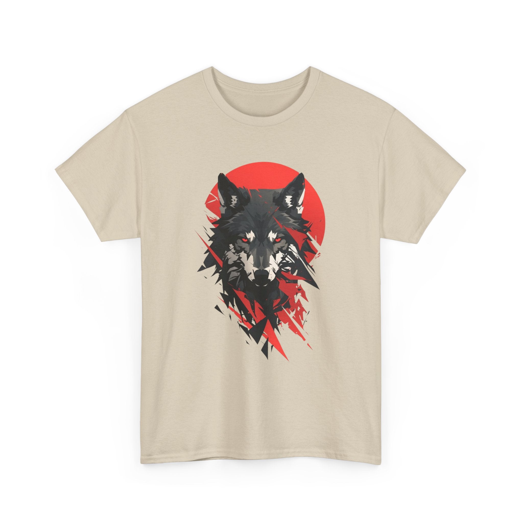 Wolf Graphic Tee — Red Sun Tribal Wolf Illustration T‑Shirt