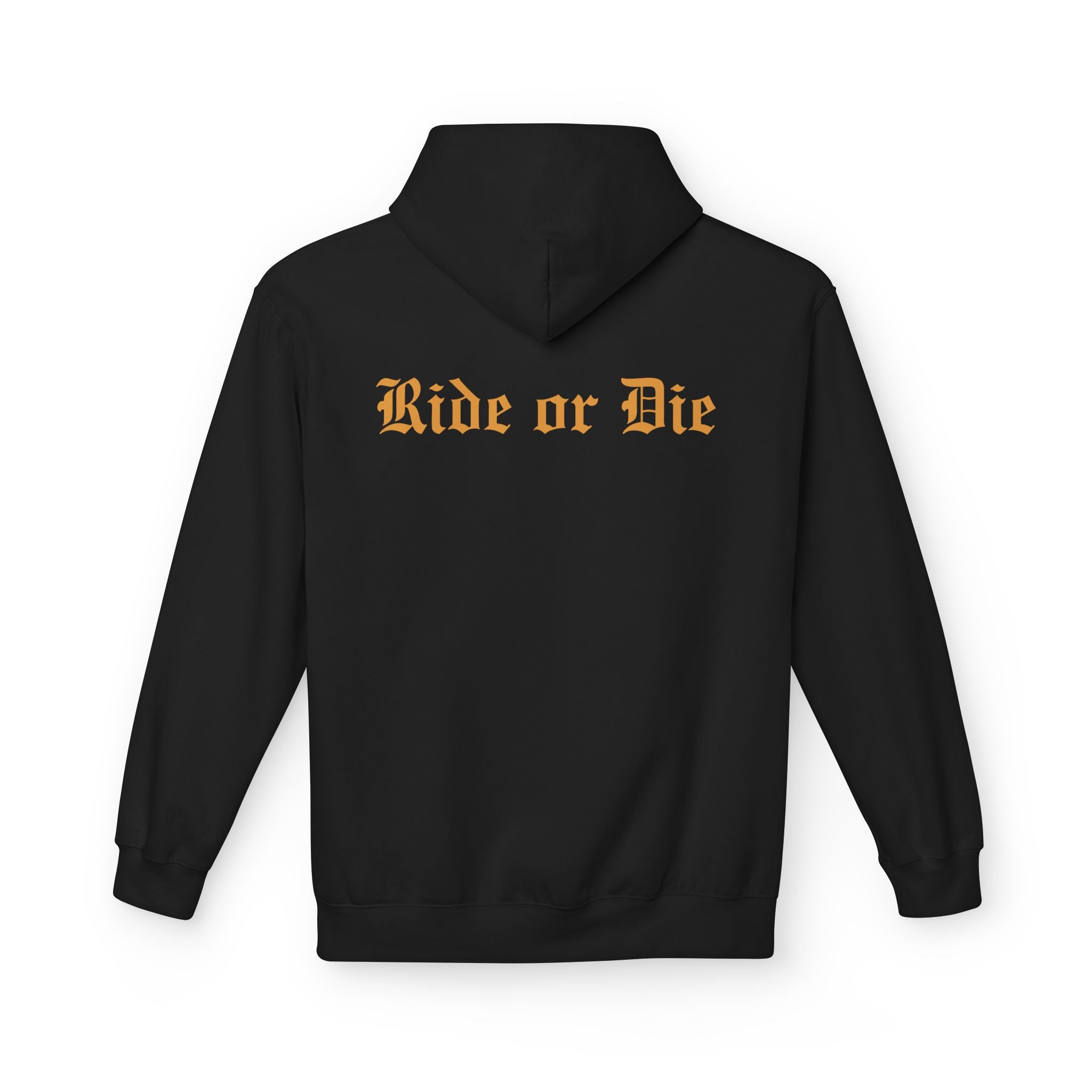 Ride or Die Hoodie — Gothic Lettering Black Pullover for Riders & Streetwear