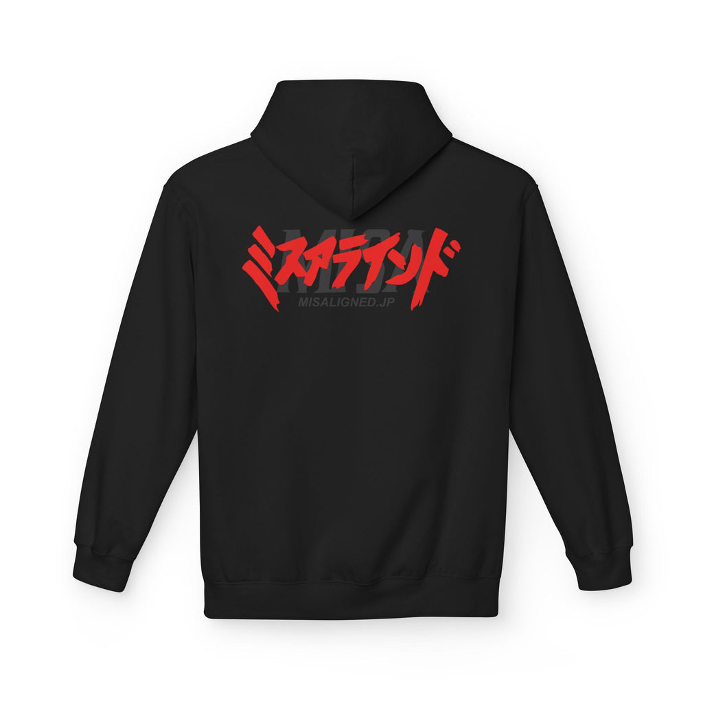MISALIGNED Graphic Hoodie — Japanese-Style Red Slash Logo Hoodie
