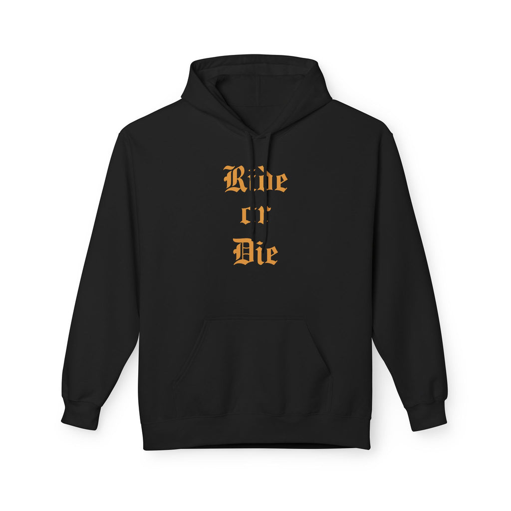 Ride or Die Hoodie — Gothic Lettering Black Pullover for Riders & Streetwear