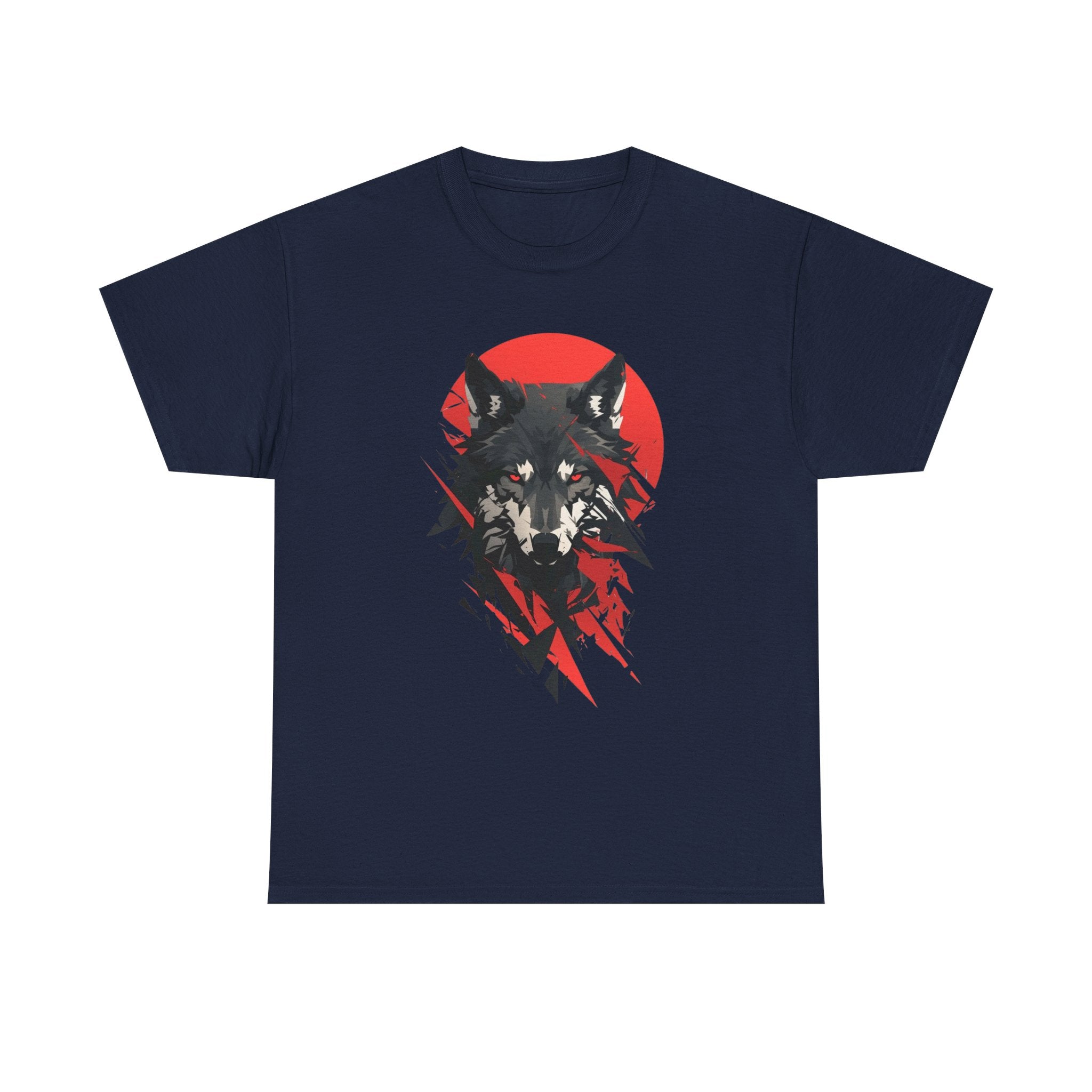 Wolf Graphic Tee — Red Sun Tribal Wolf Illustration T‑Shirt