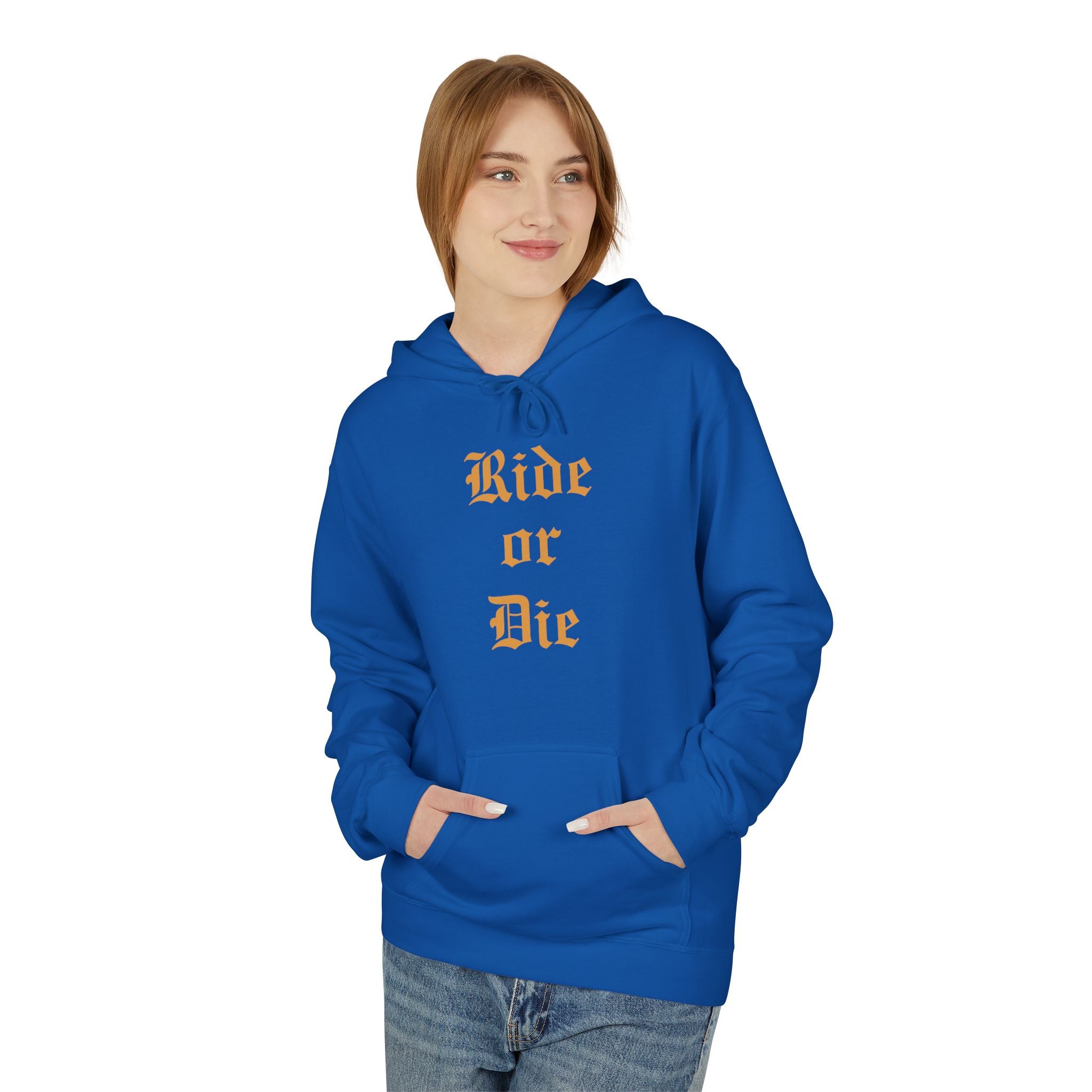 Ride or Die Hoodie — Gothic Lettering Black Pullover for Riders & Streetwear