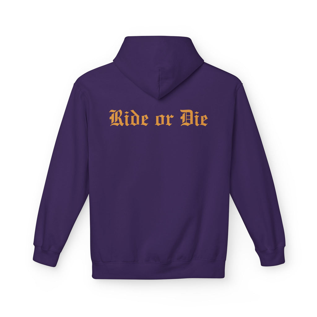Ride or Die Hoodie — Gothic Lettering Black Pullover for Riders & Streetwear