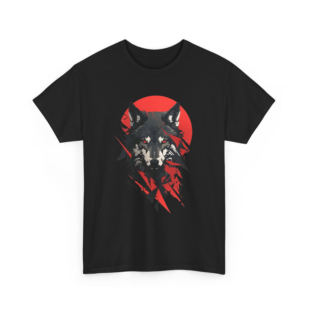 Wolf Graphic Tee — Red Sun Tribal Wolf Illustration T‑Shirt