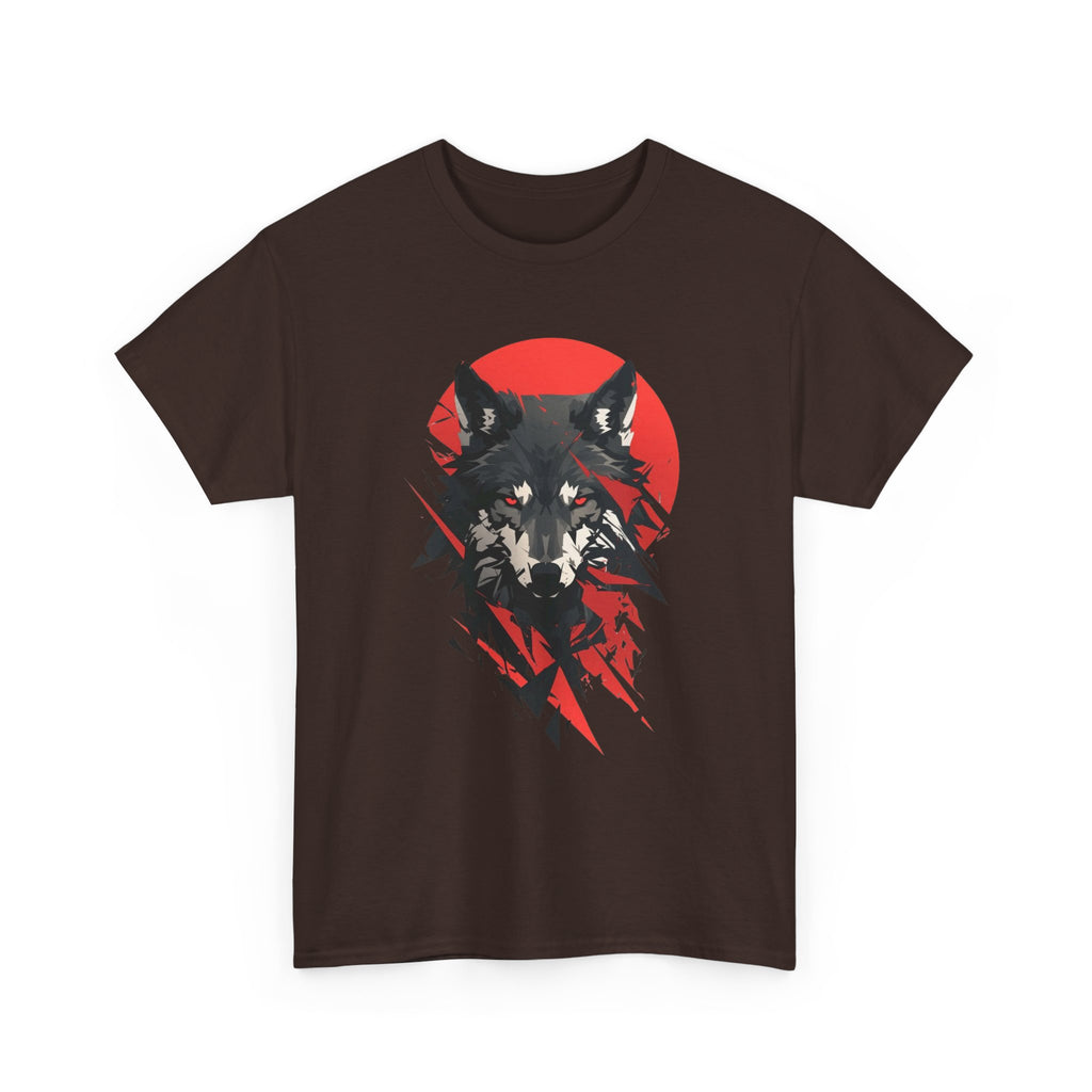 Wolf Graphic Tee — Red Sun Tribal Wolf Illustration T‑Shirt