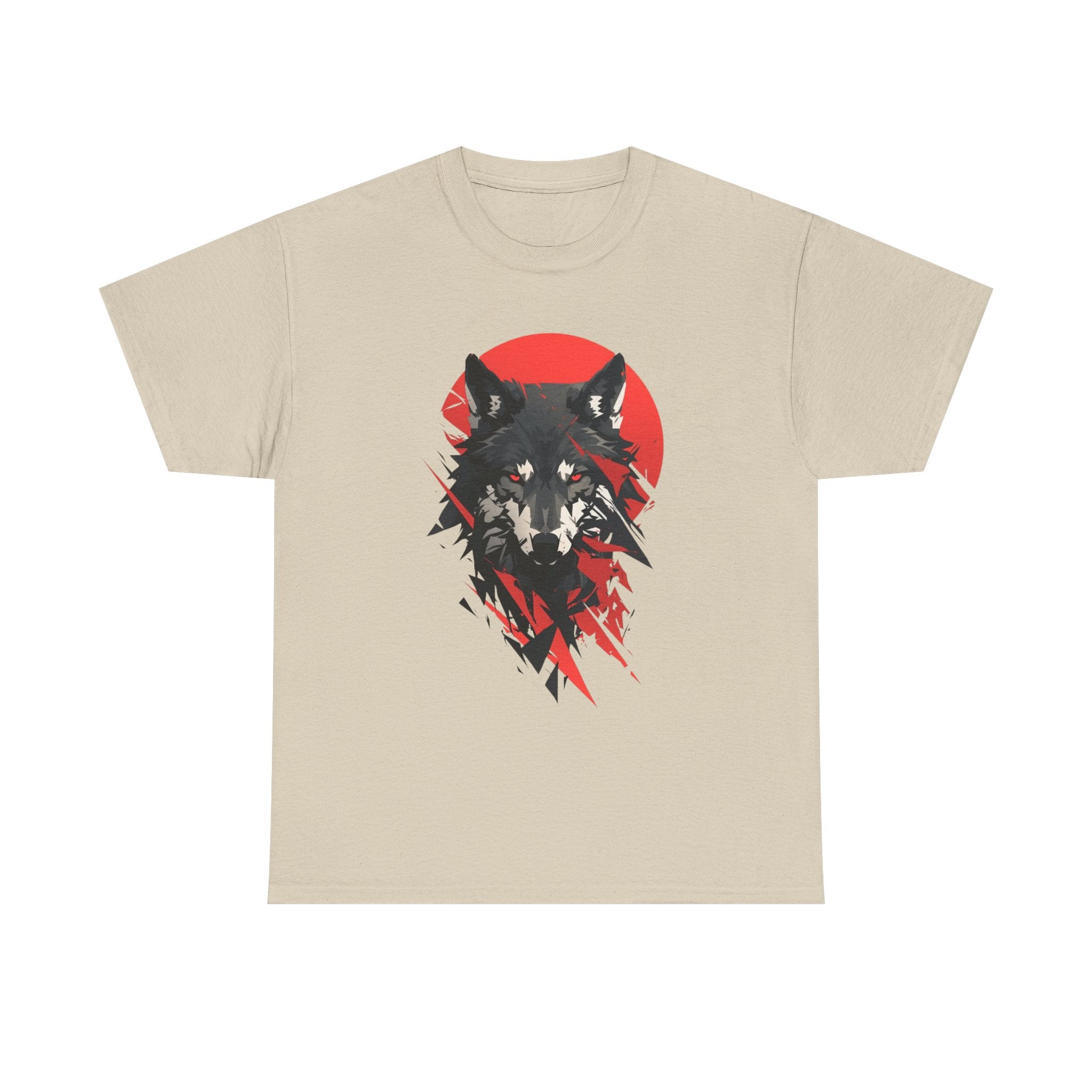 Wolf Graphic Tee — Red Sun Tribal Wolf Illustration T‑Shirt