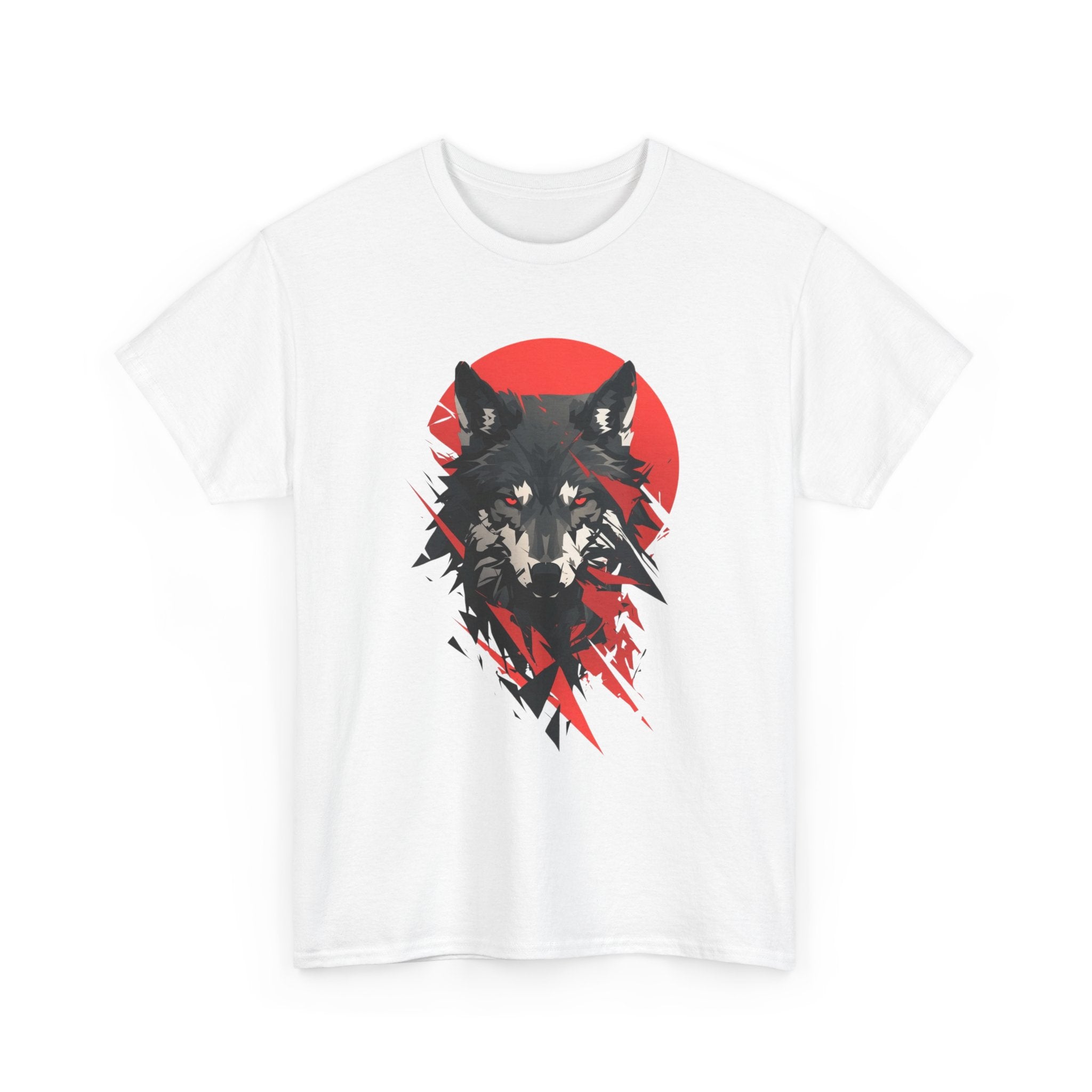Wolf Graphic Tee — Red Sun Tribal Wolf Illustration T‑Shirt