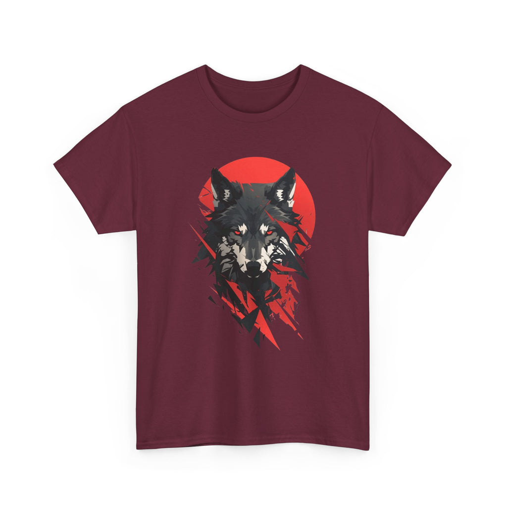 Wolf Graphic Tee — Red Sun Tribal Wolf Illustration T‑Shirt