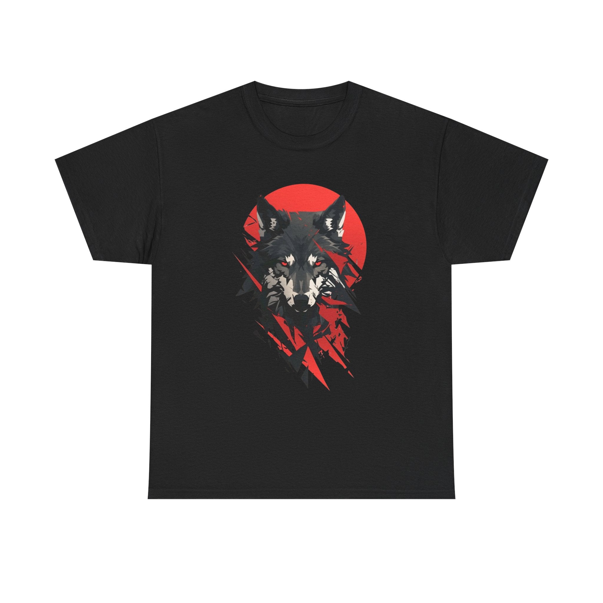Wolf Graphic Tee — Red Sun Tribal Wolf Illustration T‑Shirt