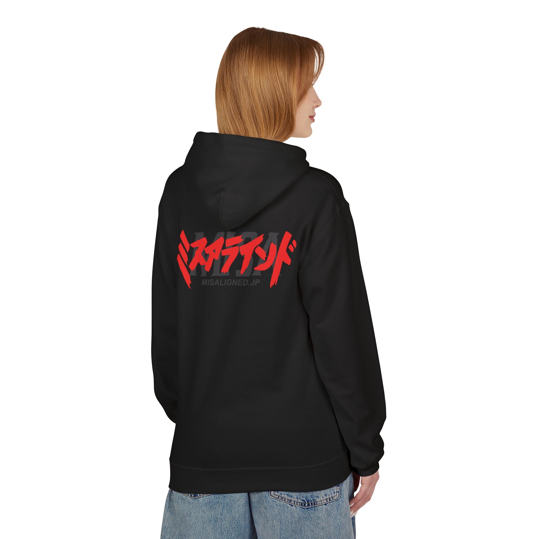 MISALIGNED Graphic Hoodie — Japanese-Style Red Slash Logo Hoodie