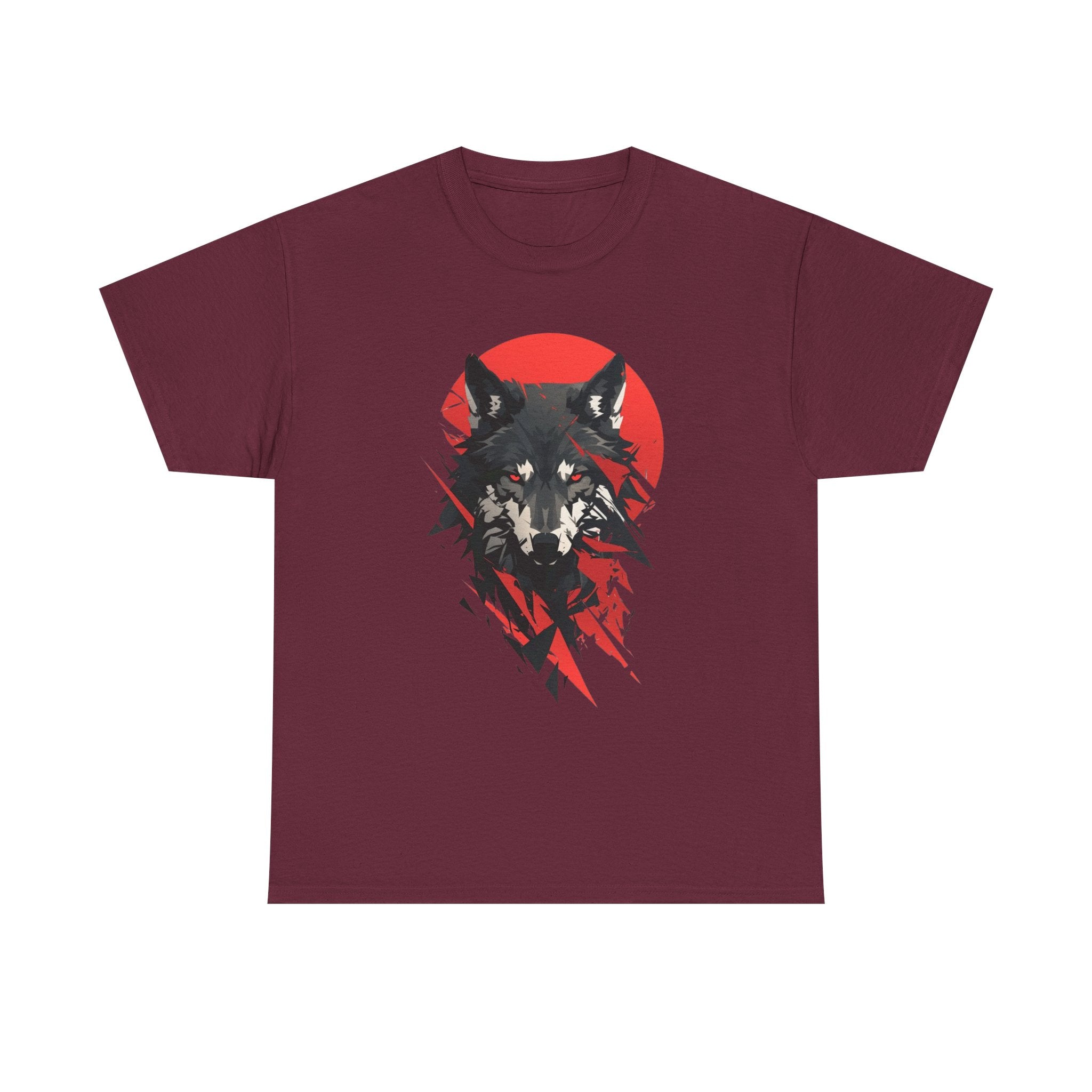 Wolf Graphic Tee — Red Sun Tribal Wolf Illustration T‑Shirt