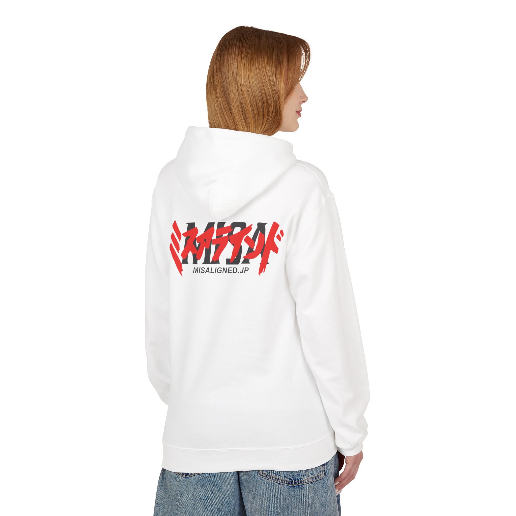 MISALIGNED Graphic Hoodie — Japanese-Style Red Slash Logo Hoodie