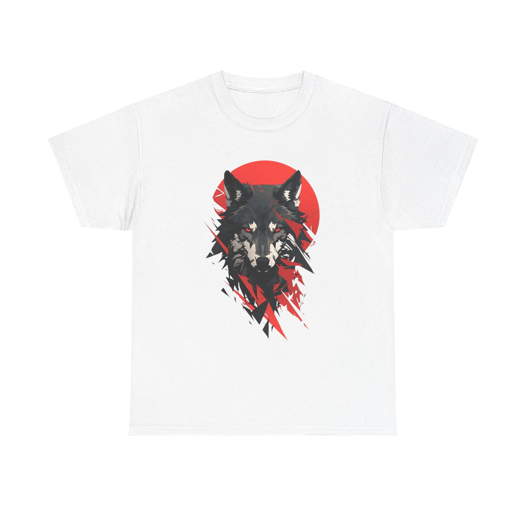 Wolf Graphic Tee — Red Sun Tribal Wolf Illustration T‑Shirt